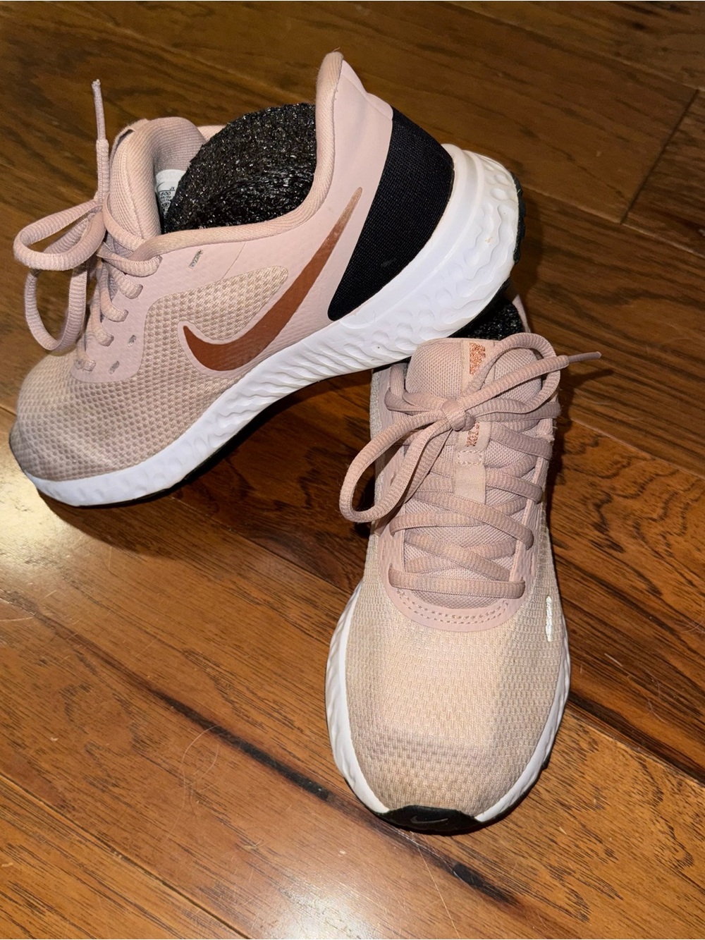 Nike Women's Revolution 5 Pink Athletic Running Shoes with Copper Swoosh